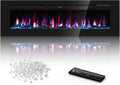 60 Inch Electric Fireplace In-Wall Recessed and Wall Mounted with Remote Control, 1500/750W Fireplace Heater (60-99°F Thermostat) with 12 Adjustable Color, Timer, Log and Crystal