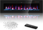 60 Inch Electric Fireplace In-Wall Recessed and Wall Mounted with Remote Control, 1500/750W Fireplace Heater (60-99°F Thermostat) with 12 Adjustable Color, Timer, Log and Crystal