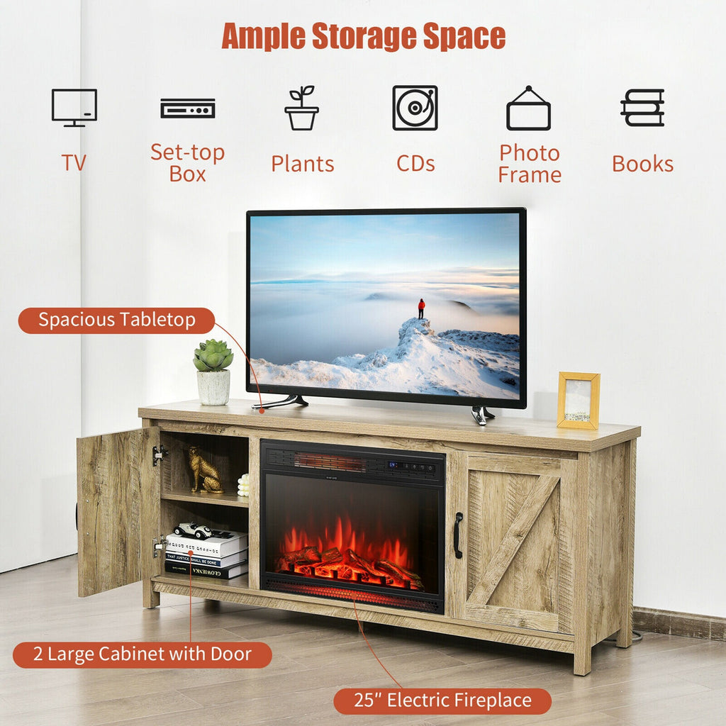 59'' Fireplace TV Stand W/ 25'' 1350W Electric Fireplace Heater