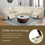 Power Recliner Sectional Sofa,Breathing Leather Reclining Sectional Couches for Living Room, Living Room Furnitures Sets with Cup Holder/Usb Charge for Home Office Theater (Creamy White2)