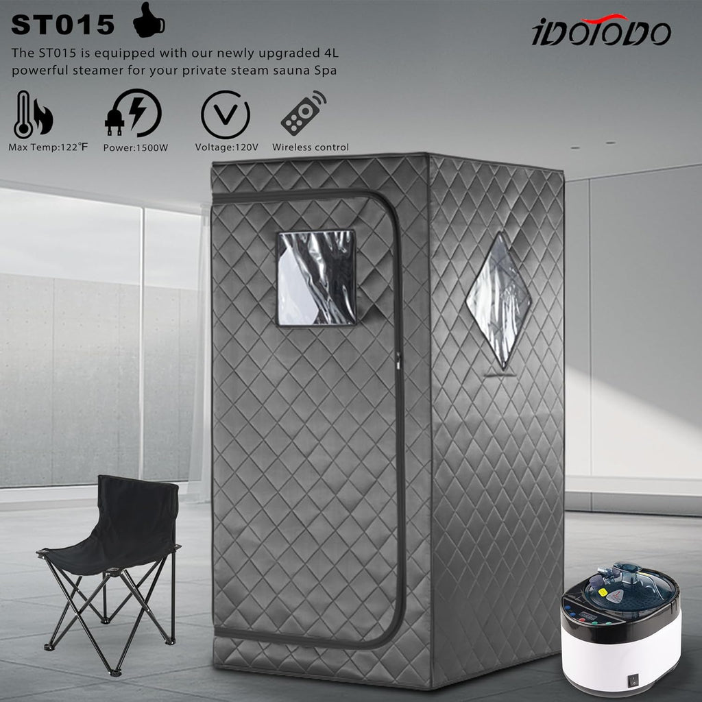 Full Size Home Sauna, Portable Steam Sauna for Home Spa, One Person Foldable Lightweight, Full Body Sauna Tent for Relaxation, 1500W & 4L Steamer Generator, Remote Control, Foldable Chair