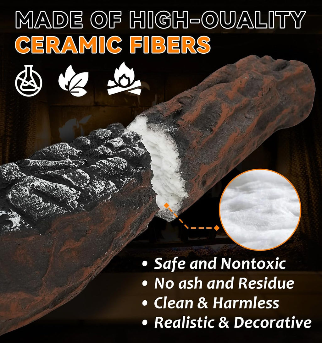 10 Pcs Ceramic Gas Fireplace Logs, Premium Heat-Resistant Wood Log Gas Realistic Logs for Indoor or Outdoor Fireplaces,Perfect for Holidays,Christmas Ambiance
