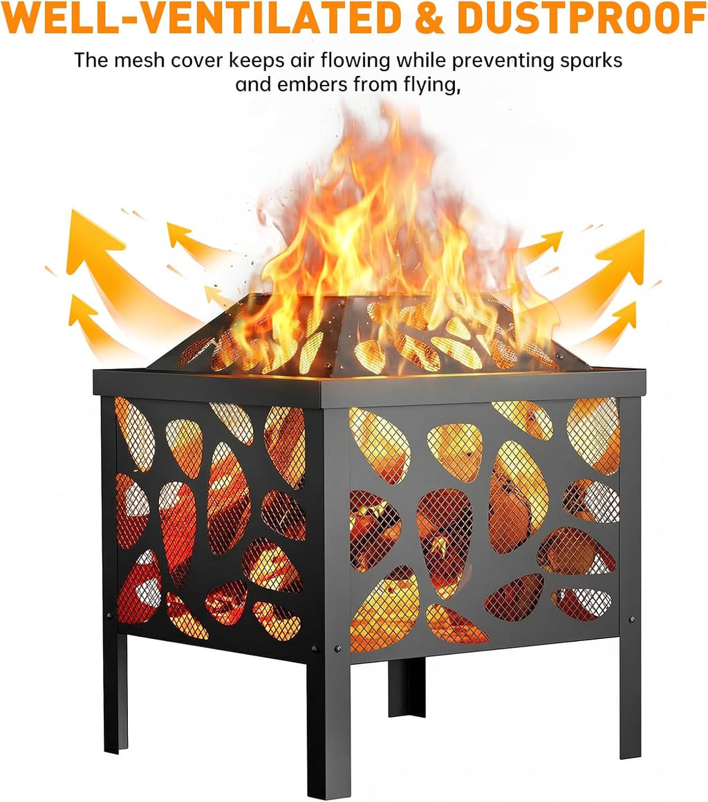 15.7 Inch Small Fire Pit for Outside, Outdoor Wood Burning Fire Pit, with Anti-Spark Mesh Guard, Small Bonfire Pit,Firepit Bowl for Patio Camping Backyard Deck Picnic Porch