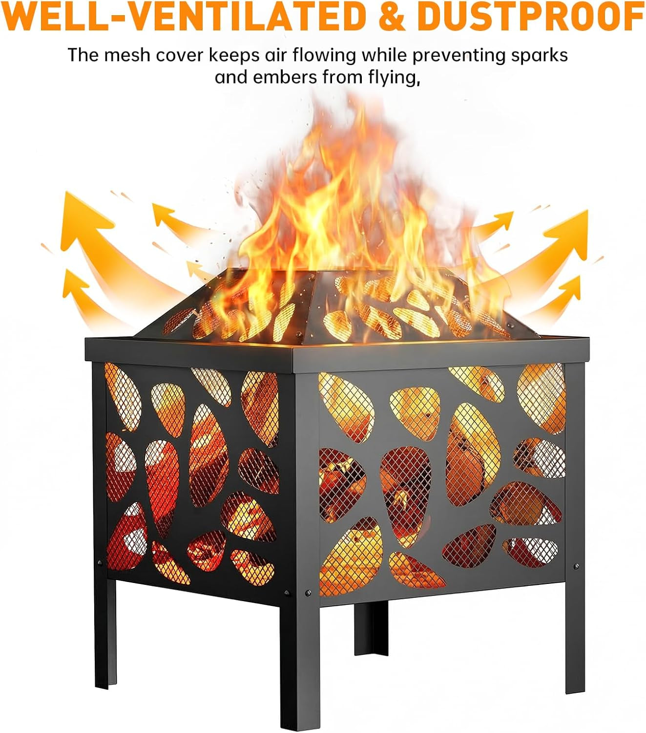 15.7 Inch Small Fire Pit for Outside, Outdoor Wood Burning Fire Pit, with Anti-Spark Mesh Guard, Small Bonfire Pit,Firepit Bowl for Patio Camping Backyard Deck Picnic Porch