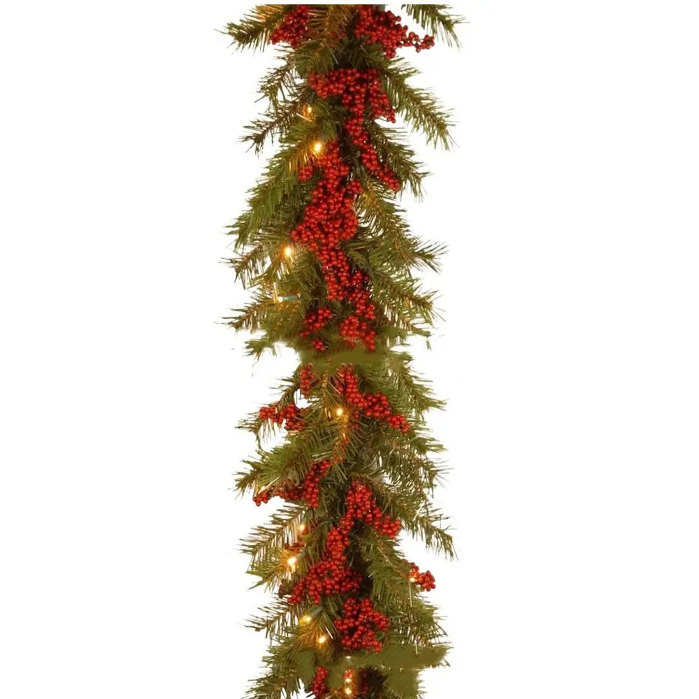30 LED Lights Christmas Garland 180Cm/6 Feet Green Artificial Pine Tree Decor Pine Cone Berry Ornament