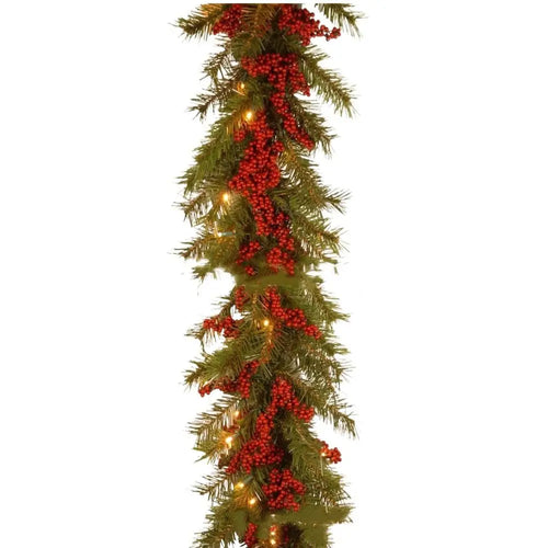 30 LED Lights Christmas Garland 180Cm/6 Feet Green Artificial Pine Tree Decor Pine Cone Berry Ornament