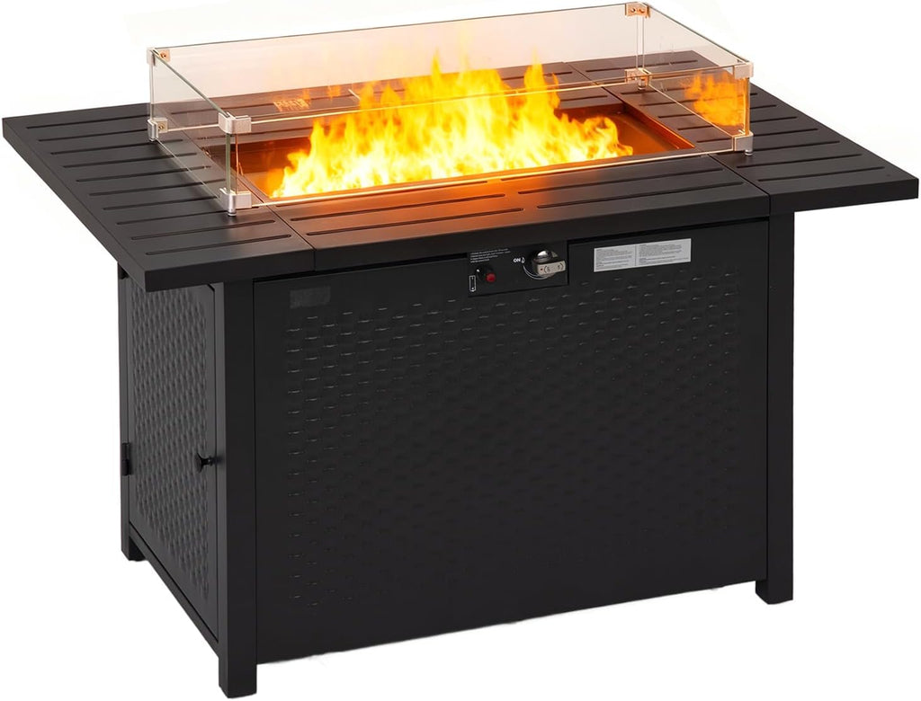 43 Inch Outdoor Propane Fire Pit Table with Glass Wind Guard, Rectangular Patio Fire Table, 50,000 BTU Smokeless Gas Firepit for Backyard, Garden & Poolside