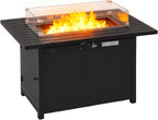 43 Inch Outdoor Propane Fire Pit Table with Glass Wind Guard, Rectangular Patio Fire Table, 50,000 BTU Smokeless Gas Firepit for Backyard, Garden & Poolside