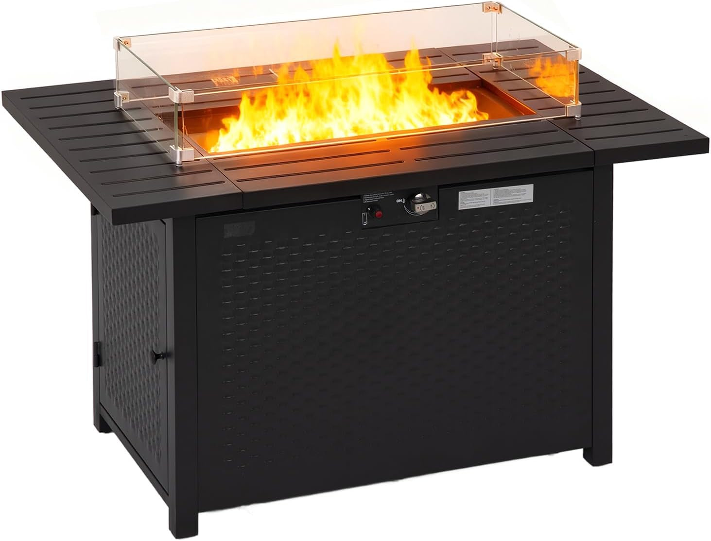 43 Inch Outdoor Propane Fire Pit Table with Glass Wind Guard, Rectangular Patio Fire Table, 50,000 BTU Smokeless Gas Firepit for Backyard, Garden & Poolside