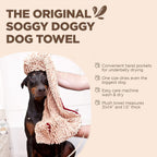 Soggy Doggy Super Shammy Dog Towel – Absorbent Microfiber Chenille Pet Towel for Drying Wet Dogs, Muddy Paws, Quick Dry Dog Shammy with Hand Pockets, Machine Washable – Beige/Red Trim, 31” X 14”