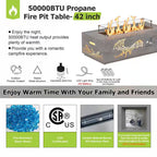 42 In. 50,000 BTU Rectangle Outdoor Propane Gas Fire Pit Table in Brown with Golden LED Light