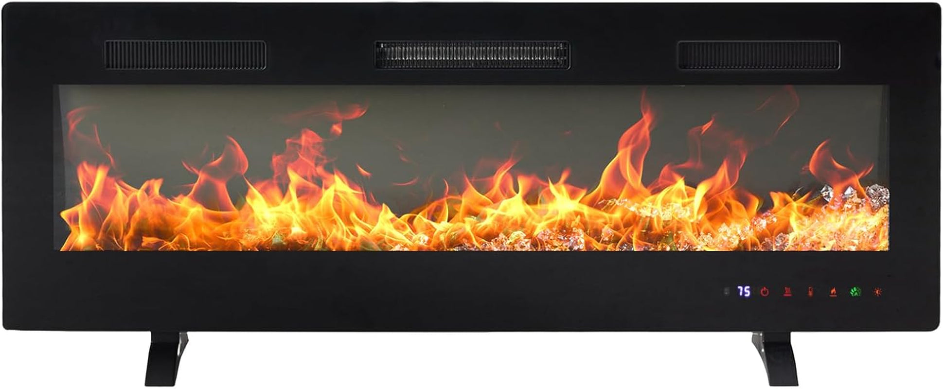 50 Inch Electric Fireplace Wall Mounted/Recessed/Free Standing Space Heater with Remote Control Adjustable Flame Colors Touch Screen Energy Saving, Black