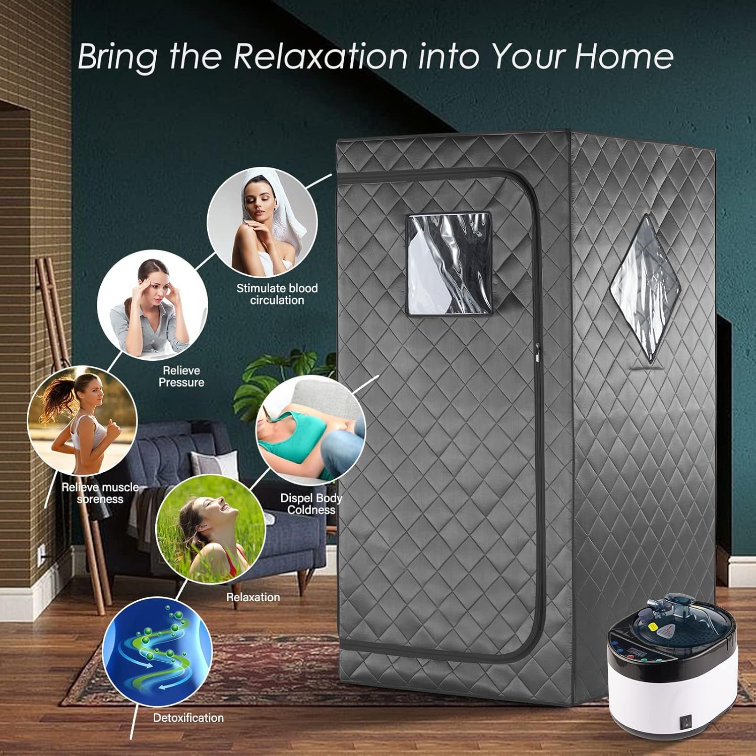 Full Size Home Sauna, Portable Steam Sauna for Home Spa, One Person Foldable Lightweight, Full Body Sauna Tent for Relaxation, 1500W & 4L Steamer Generator, Remote Control, Foldable Chair
