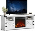 Fireplace TV Stand with 18” Electric Fireplace, Modern Fire Place TV Stands for Living Room, Entertainment Center with Storage Cabinet (Ivory)