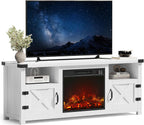 Fireplace TV Stand with 18” Electric Fireplace, Modern Fire Place TV Stands for Living Room, Entertainment Center with Storage Cabinet (Ivory)