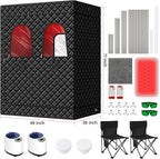 2 Person Infrared Sauna Box for Home, Portable Steam Sauna Room with 660Nm＆850Nm Red Light Therapy Lamp, 5-Layer Waterproof, 2 Steamers, 2 Folding Chair