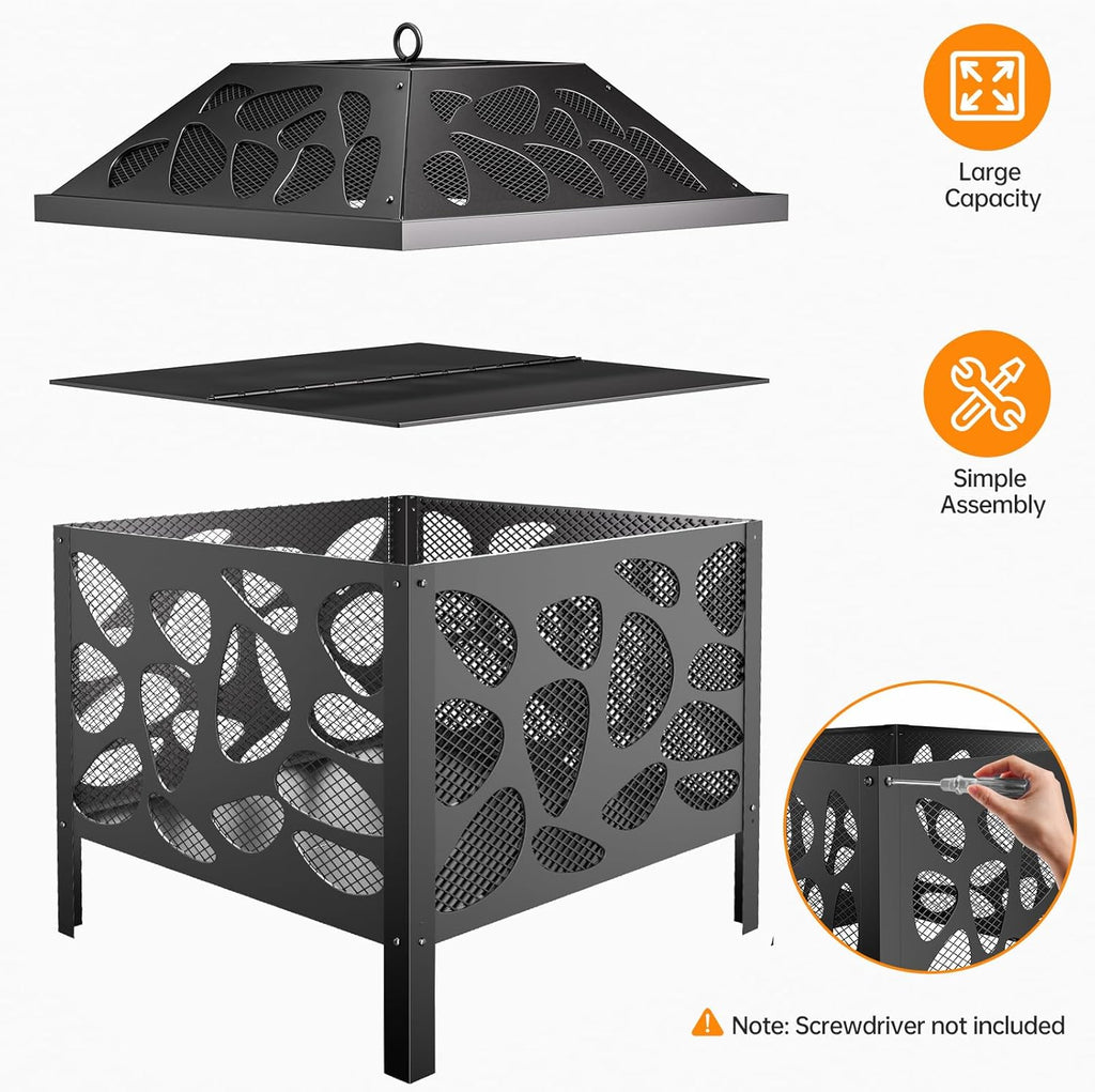 15.7 Inch Small Fire Pit for Outside, Outdoor Wood Burning Fire Pit, with Anti-Spark Mesh Guard, Small Bonfire Pit,Firepit Bowl for Patio Camping Backyard Deck Picnic Porch