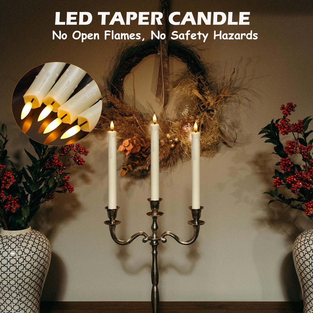 6Pack Flameless Taper Candles with Remote Timer, 9.84'' LED Fake Electric Candlesticks,Battery Operated Dripless 3D Flickering Flame Window Candles,Ivory