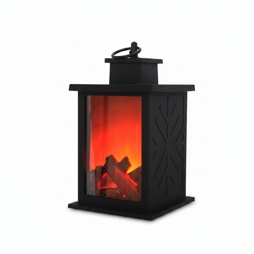 LED Fireplace Lamp Charcoal Flame Lantern Christmas Decoration Night Light for Home Courtyard Bedroom Living Room Tabletop